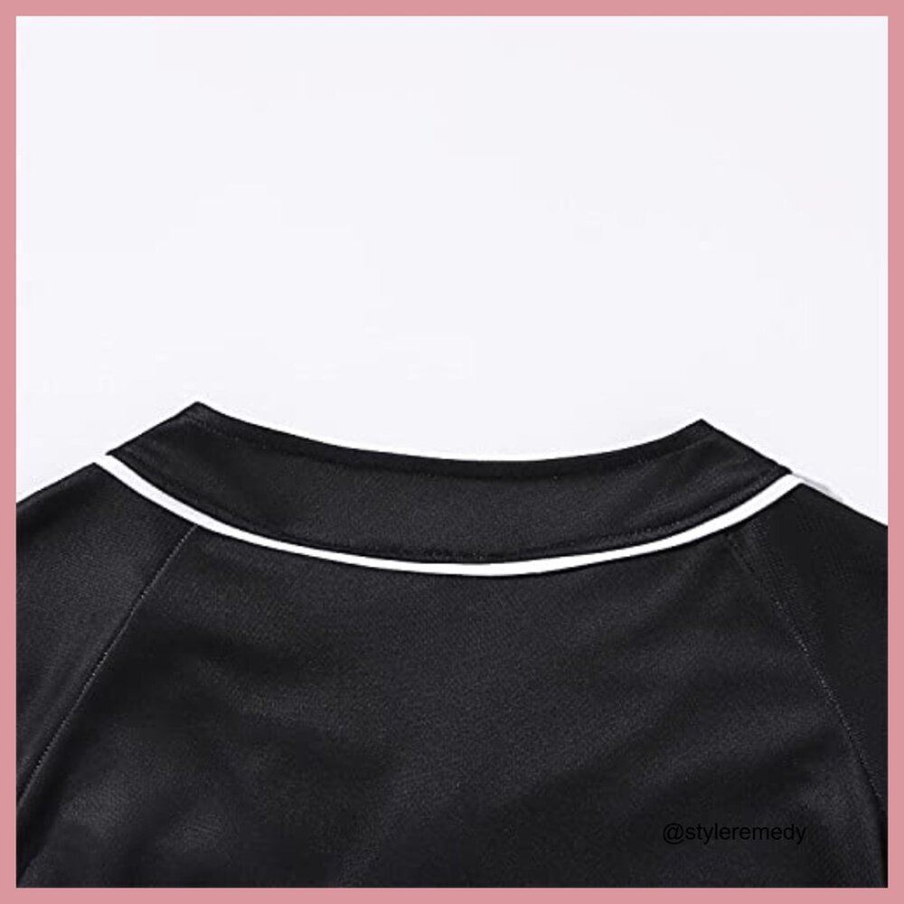 Polyester Baseball Jersey Button Down Crop Top V-… - image 5